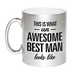 Foto van Awesome best man cadeau mok / beker voor bruiloft getuige zilver 330 ml - feest mokken