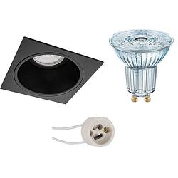 Foto van Led spot set - osram parathom par16 930 36d - pragmi minko pro - gu10 fitting - dimbaar - inbouw vierkant - mat zwart -