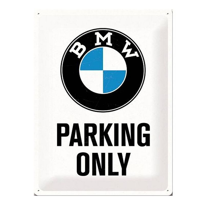 Foto van Bmw parking only bord wit 30 x 40 cm - feestdecoratieborden