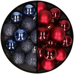 Foto van 36x stuks kunststof kerstballen donkerblauw en donkerrood 3 en 4 cm - kerstbal