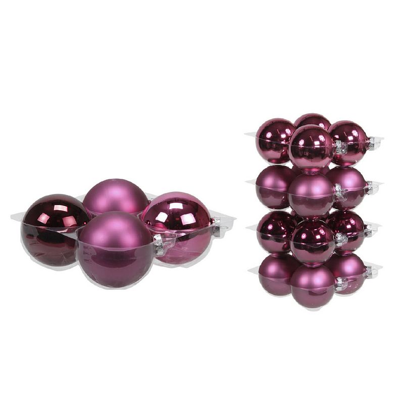 Foto van 20x stuks glazen kerstballen cherry roze (heather) 8 en 10 cm mat/glans - kerstbal