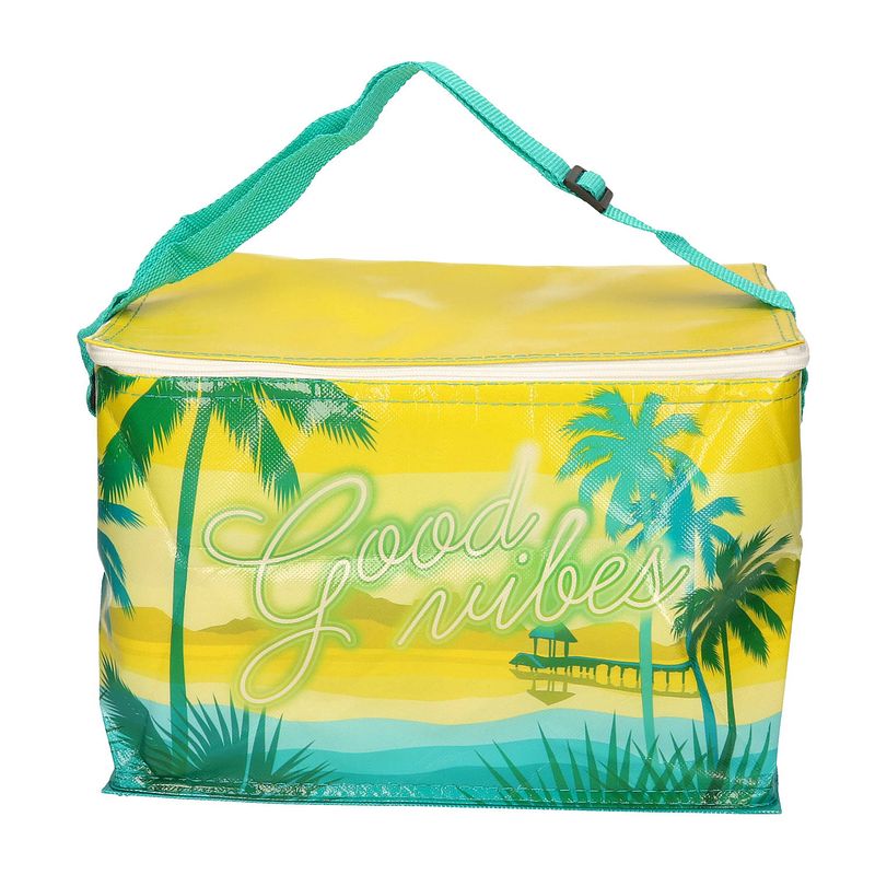 Foto van Kleine koeltas voor lunch tropical groen 32 x 16 x 22 cm 10 liter - koeltas