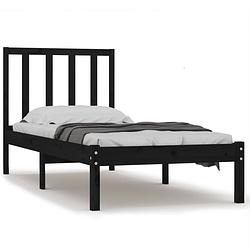 Foto van The living store houten bedframe - tijdloos - bedframe - afmeting- 195.5 x 81 x 100 cm - ken- zwart - the living store