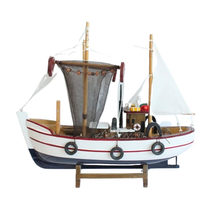 Foto van Vissersboot schaalmodel - hout - 30 x 8 x 27 cm - maritieme boten decoraties voor binnen - beeldjes