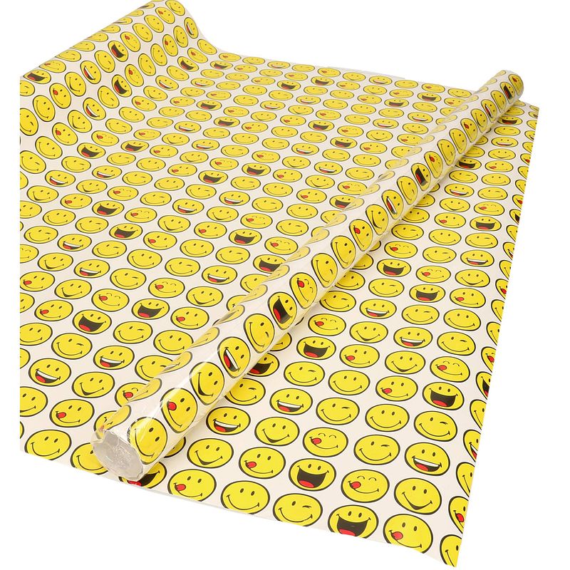 Foto van Inpakpapier/cadeaupapier wit met smileys 200 x 70 cm - cadeaupapier