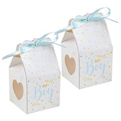 Foto van Santex cadeaudoosjes baby boy - babyshower bedankje - 12x stuks - wit/blauw - 4 cm - zoon - cadeaudoosjes