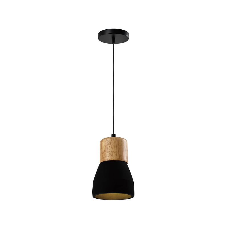 Foto van Quvio hanglamp langwerpig beton met hout zwart - quv5144l-black