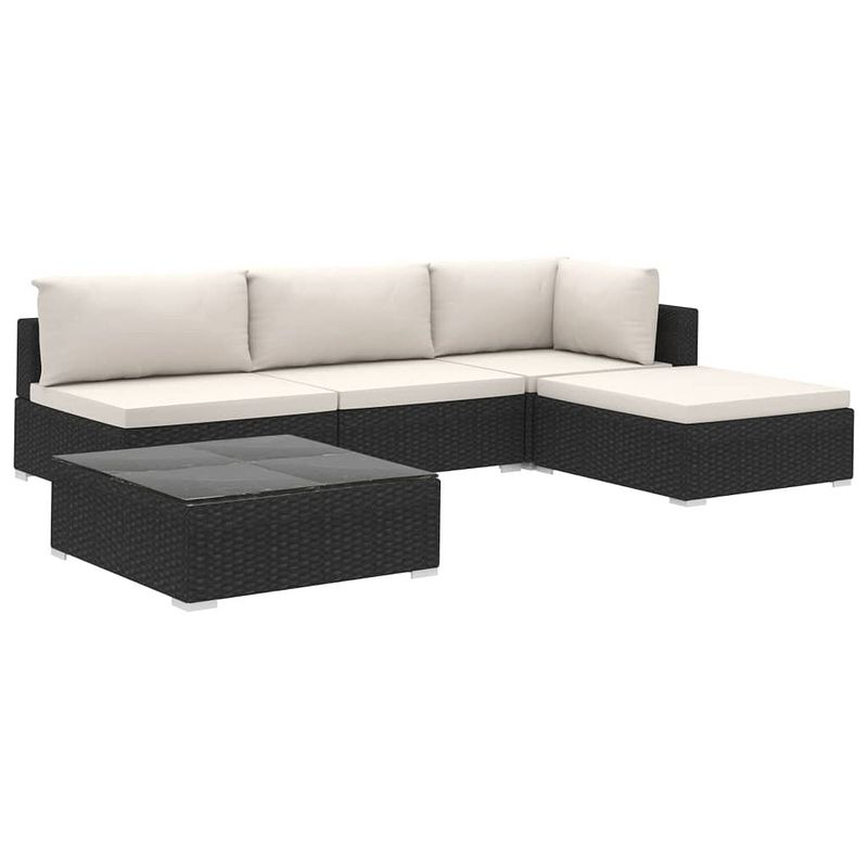 Foto van Vidaxl 5-delige loungeset met kussens poly rattan zwart