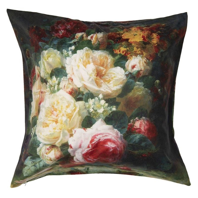 Foto van Clayre & eef kussenhoes 45*45 cm geel polyester vierkant bloemen sierkussenhoes kussen hoes geel sierkussenhoes kussen