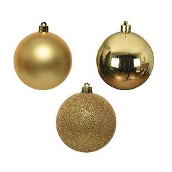 Foto van 7x stuks kunststof/plastic kerstballen goud 8 cm mix - kerstbal