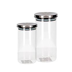 Foto van Set van 2 stuks glazen transparante voorraadbussen/voorraadpotten met deksel 1250ml/900ml - voorraadpot