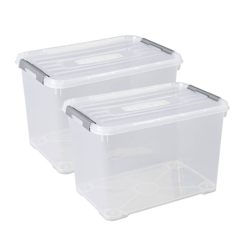 Foto van Curver handy+ opbergbox - 65l - 2 stuks - transparant met deksel