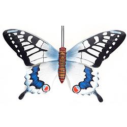 Foto van Tuindecoratie vlinder van metaal zwart/blauw 48 cm - tuinbeelden