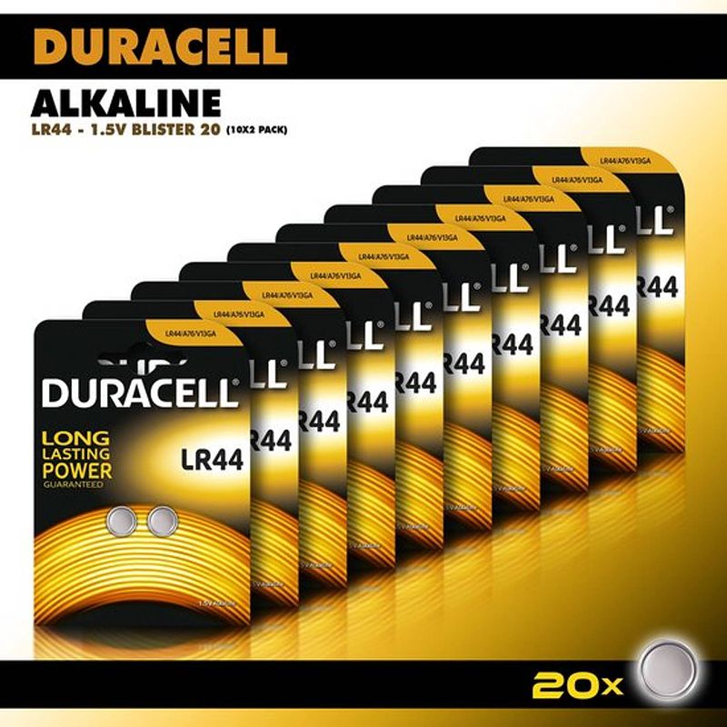Foto van Duracell knoopcel alkaline - lr44 ag13 knoopcel batterijen - 105 mah - voordeelverpakking - 20 stuks