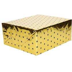 Foto van 1x rollen folie inpakpapier/cadeaupapier metallic goud/zwart met sterren 70 x 150 cm - cadeaupapier