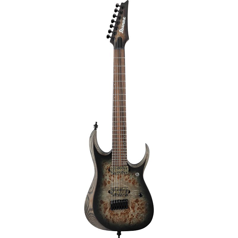 Foto van Ibanez axion label rgd71alpa charcoal burst black stained flat 7-snarige elektrische gitaar