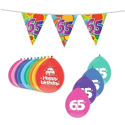 Foto van Leeftijd verjaardag thema 65 jaar pakket ballonnen/vlaggetjes - feestpakketten