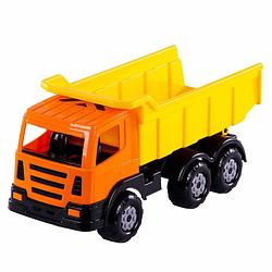 Foto van Speelgoed rood/geel/blauwe kiepwagen auto voor jongens 41 cm - speelgoed vrachtwagens
