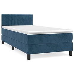 Foto van The living store boxspring bed - donkerblauw - 203 x 100 x 78/88 cm - fluweel - pocketvering - middelharde