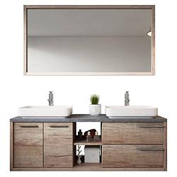 Foto van Badplaats badkamermeubel vermont 150cm met spiegel - hout-look met grijs