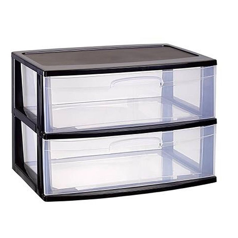 Foto van Plasticforte ladeblokje organizer 2x lades - zwart/transparant - l56 x b40 x h41 cm - plastic - ladeblok