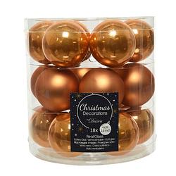 Foto van 18x stuks kleine glazen kerstballen cognac bruin (amber) 4 cm mat/glans - kerstbal