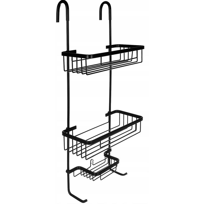Foto van Doucherek - maxozo saris - 3 laags - hangend - badkamerrek zonder boren - onderhoudsvrij - zwart