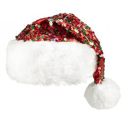 Foto van Boland kerstmuts sparkling polyester rood/wit one-size