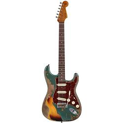 Foto van Fender custom shop limited edition roasted 's61 strat super heavy relic rw aged sherwood green over 3-color sunburst