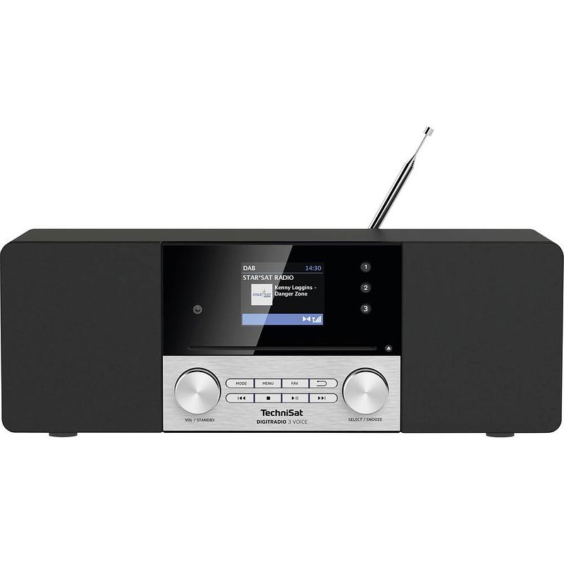 Foto van Technisat digitradio 3 voice tafelradio dab+, vhf (fm) aux, cd, dab+, fm, usb accu laadfunctie, barrièrevrij, incl. afstandsbediening, wekfunctie zwart