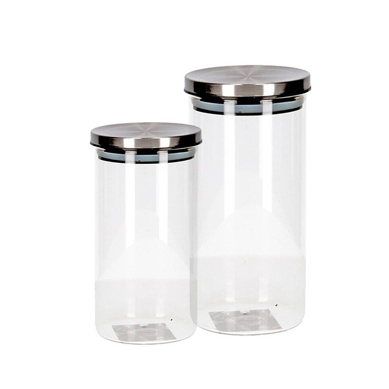 Foto van Set van 2 stuks glazen transparante voorraadbussen/voorraadpotten met deksel 1250ml/900ml - voorraadpot