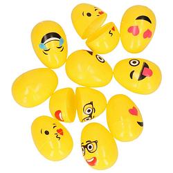 Foto van 20x smiley paaseieren geel om te vullen 6 cm - feestdecoratievoorwerp