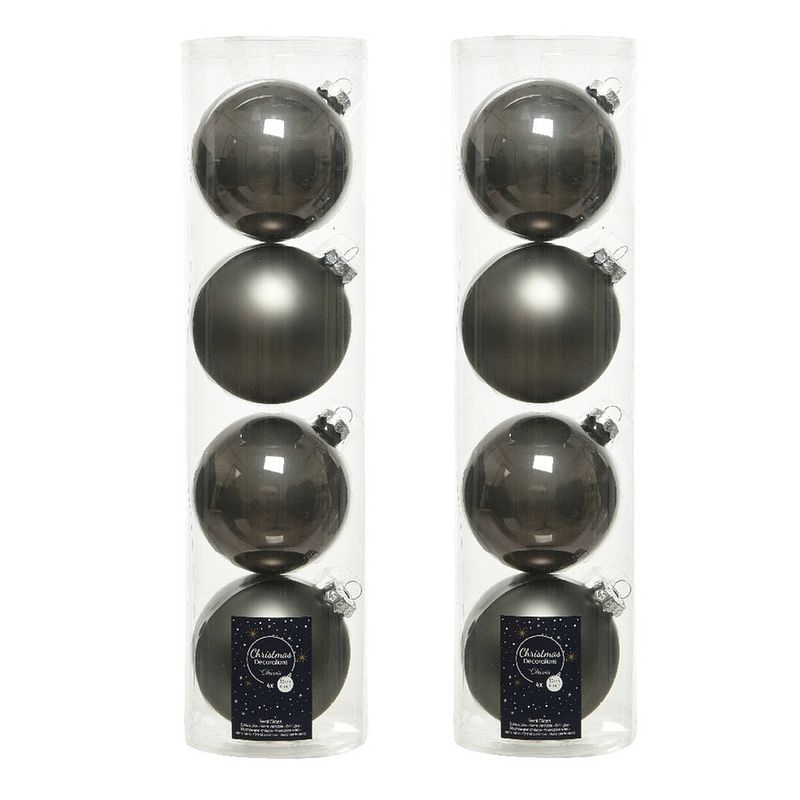 Foto van 8x stuks glazen kerstballen antraciet (warm grey) 10 cm mat/glans - kerstbal