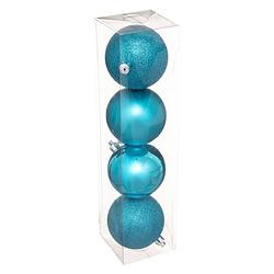 Foto van 4x stuks kerstballen turquoise blauw mix kunststof 8 cm - kerstbal