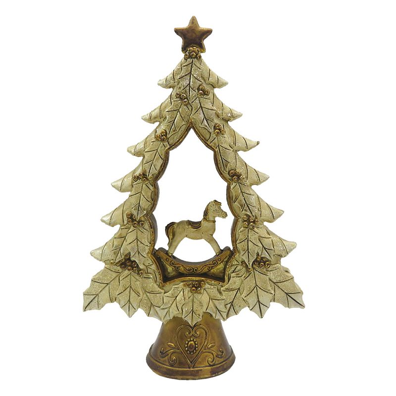 Foto van Haes deco - decoratieve kerstboom 13x5x20 cm - goudkleurig - kerstversiering, kerstdecoratie