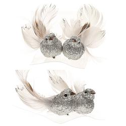 Foto van 6x kerstboomversiering glitter zilver vogeltje op clip 10 cm - kersthangers