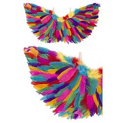 Foto van Engel verkleed vleugels met regenboog veren 44 x 82 cm - verkleedattributen