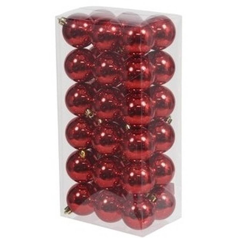 Foto van 36x kunststof kerstballen glanzend rood 6 cm kerstboom versiering/decoratie - kerstbal