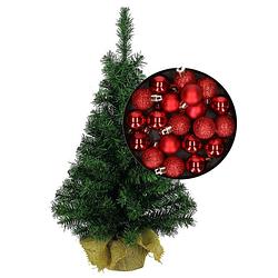 Foto van Mini kerstboom/kunst kerstboom h35 cm inclusief kerstballen rood - kunstkerstboom