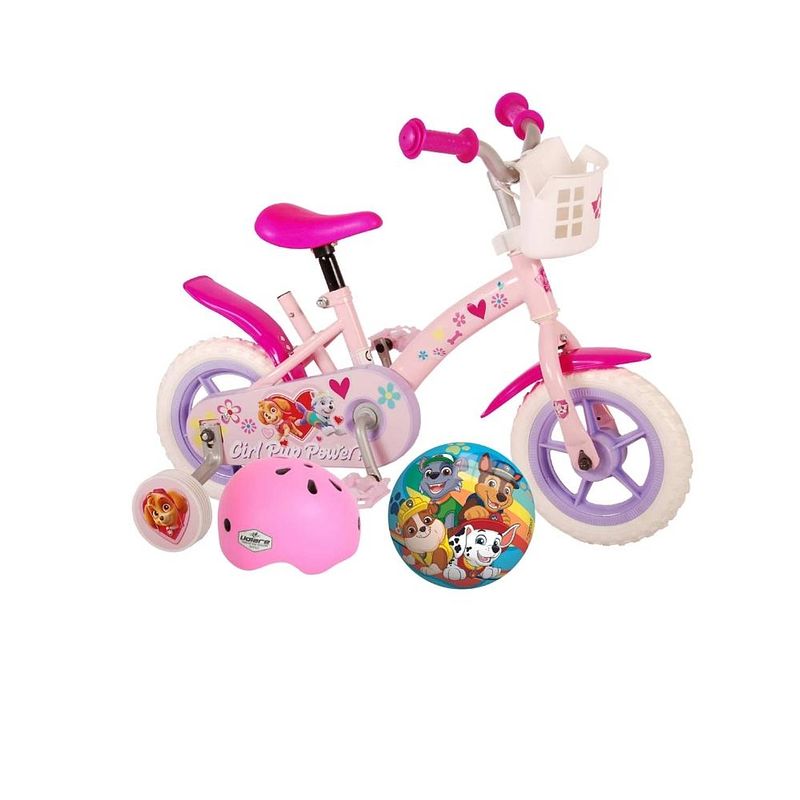 Foto van Volare kinderfiets paw patrol - 10 inch - doortrapper - inclusief fietshelm & accessoires