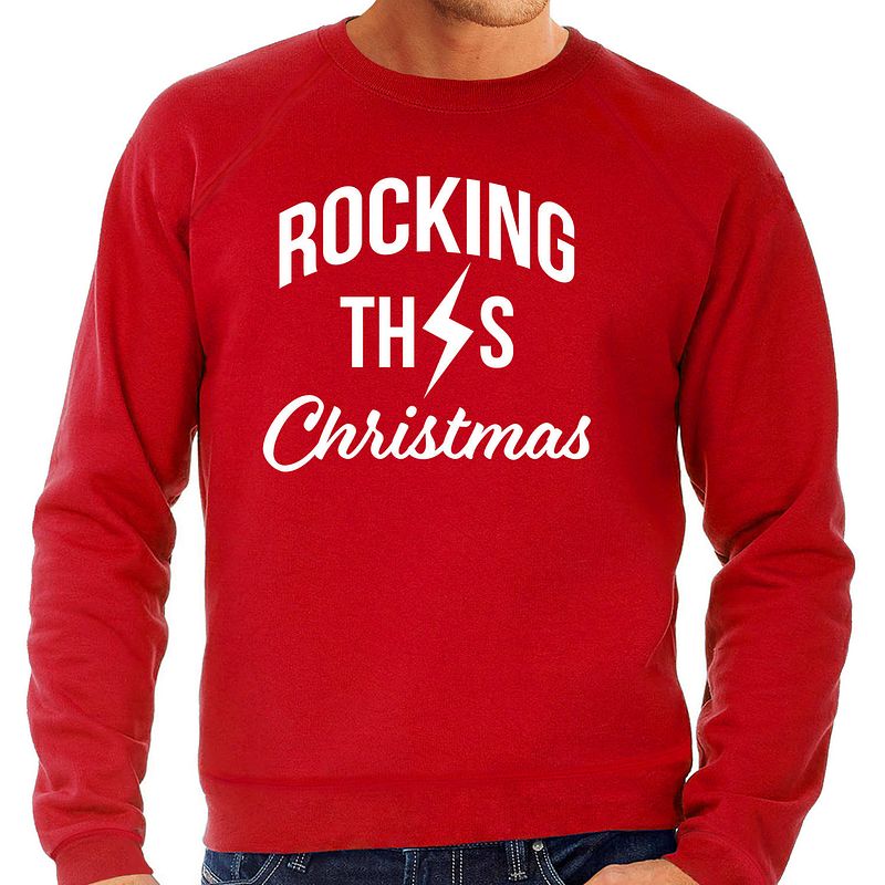 Foto van Rocking this christmas foute kerstsweater / kersttrui rood voor heren s - kerst truien