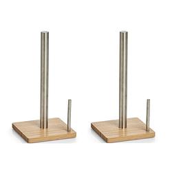 Foto van 2x bamboe houten keukenrolhouders vierkant 16 x 32,5 cm - keukenrolhouders