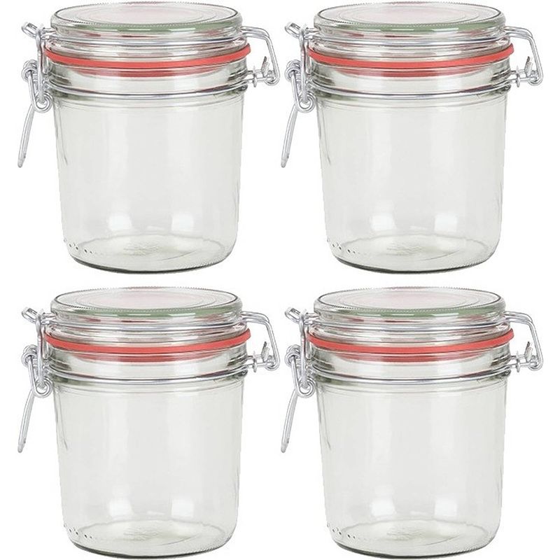 Foto van 4x glazen confituren pot/weckpot 400 ml met beugelsluiting en rubberen ring - weckpotten