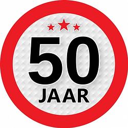 Foto van 10x stuks ronde 50 jaar feestartikelen stickers van 9 cm - feeststickers