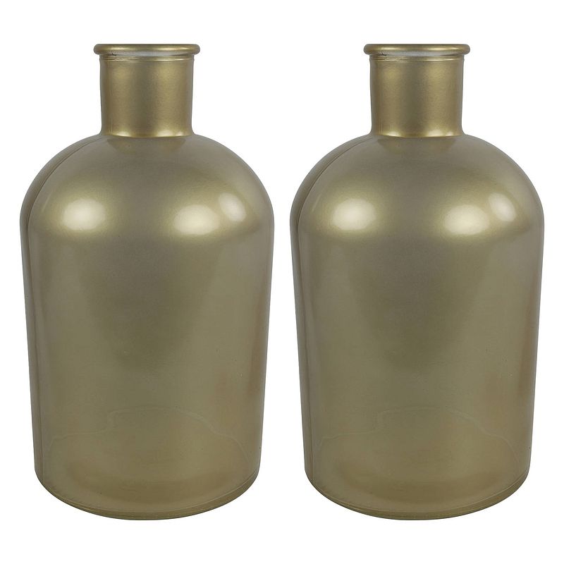 Foto van 2x stuks countryfield vaas - mat goud glas - apotheker fles - d14 x h27 cm - vazen