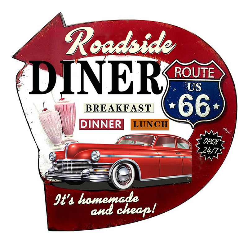 Foto van Clayre & eef tekstbord 56x54 cm rood ijzer auto route 66 wandbord rood wandbord