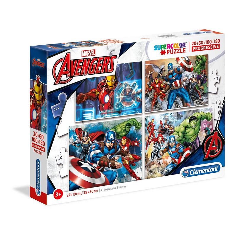 Foto van Clementoni legpuzzel 4-in-1 avengers - 20/60/100/180 stukjes