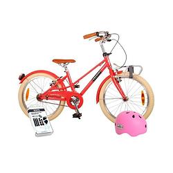 Foto van Volare kinderfiets melody - 20 inch - koraal rood - twee handremmen - met fietshelm en accessoires