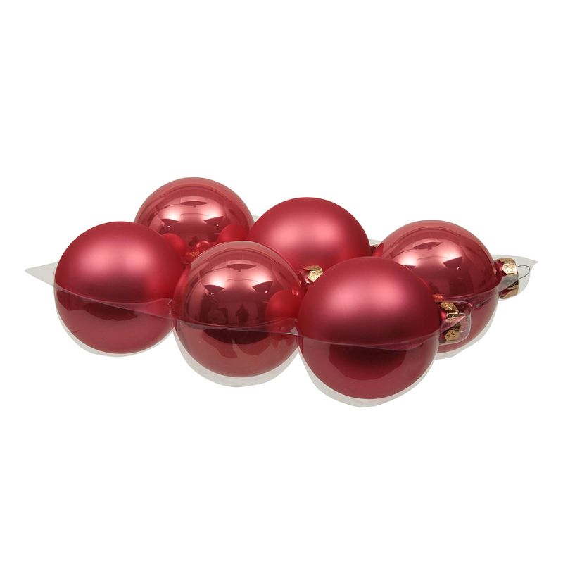 Foto van 6x stuks glazen kerstballen bubblegum roze 8 cm mat/glans - kerstbal