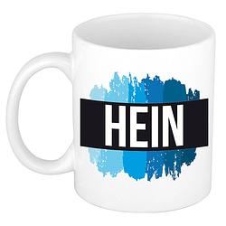 Foto van Naam cadeau mok / beker hein met blauwe verfstrepen 300 ml - naam mokken